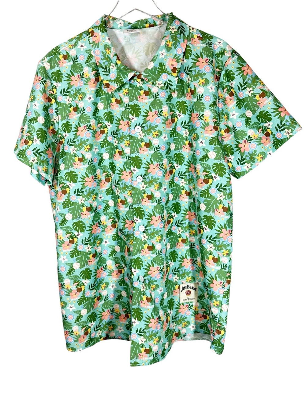 JBD-A SPORTS CUBS Jim Beam Tropical Print Button-Up Shirt - Green